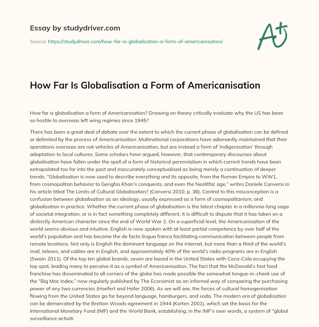 How Far is Globalisation a Form of Americanisation essay