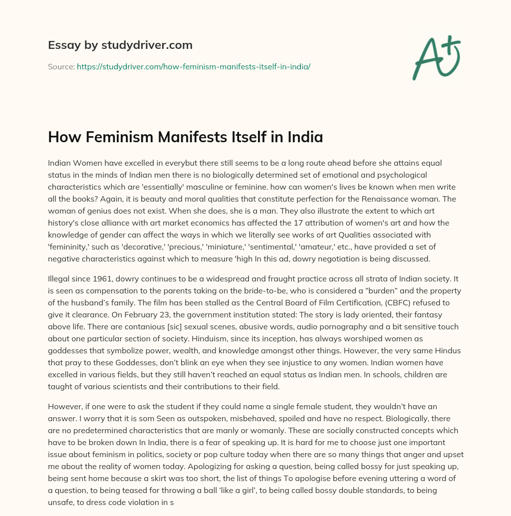How Feminism Manifests itself in India essay