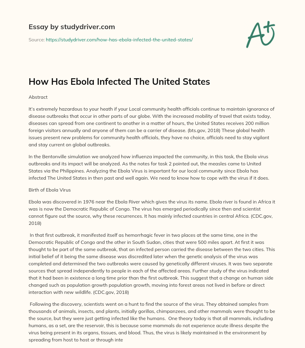 How has Ebola Infected the United States essay