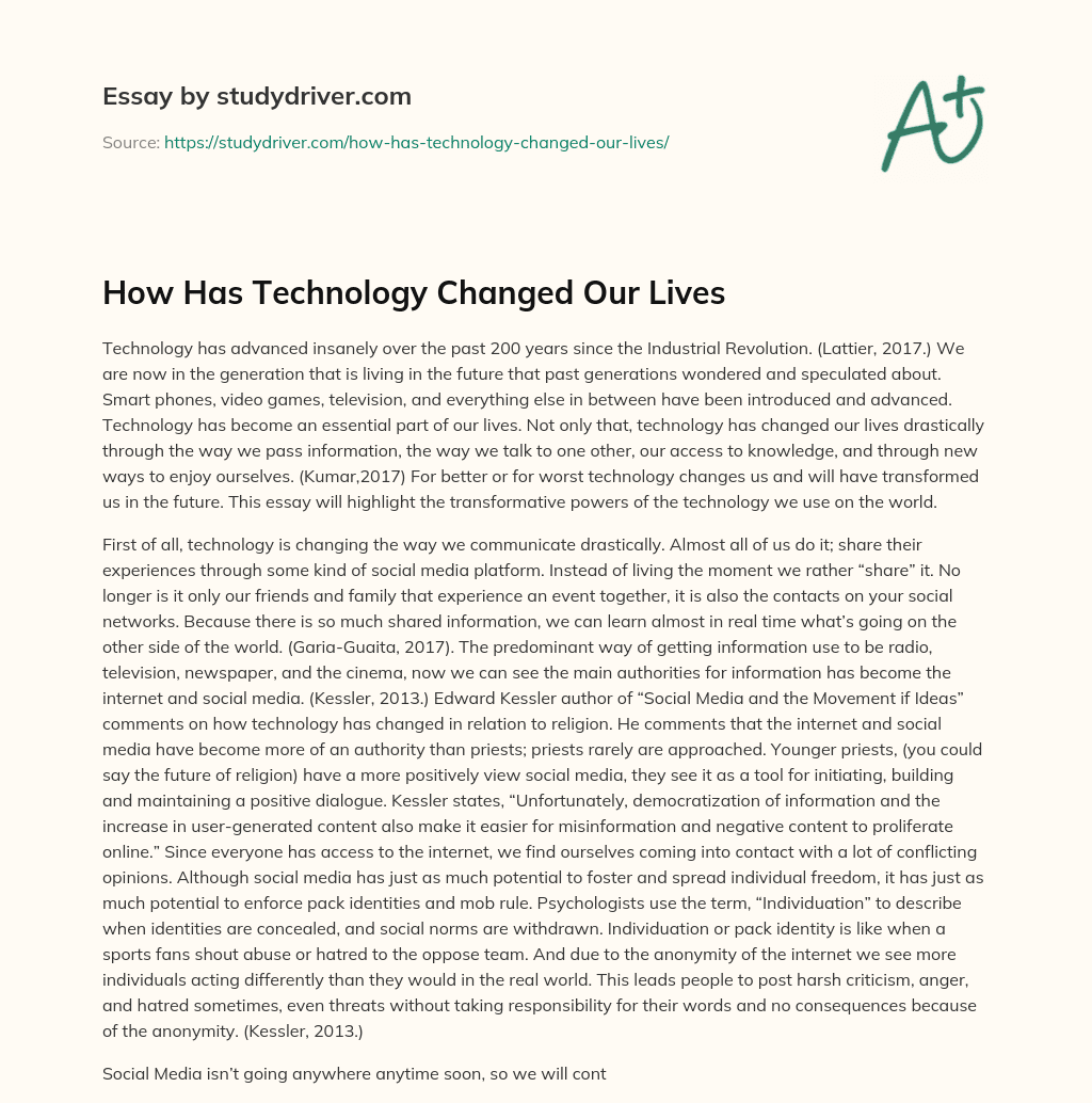 How has Technology Changed our Lives essay