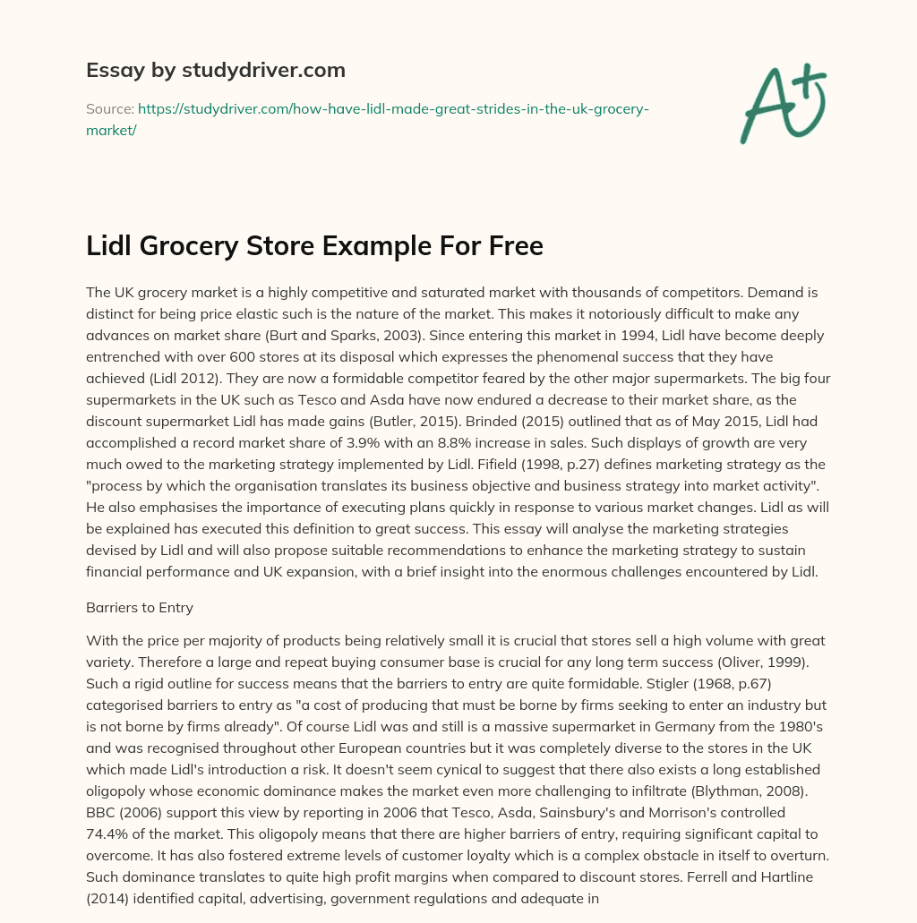 Lidl Grocery Store Example for Free essay