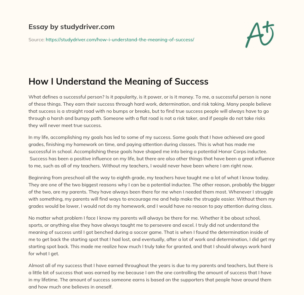 How i Understand the Meaning of Success essay
