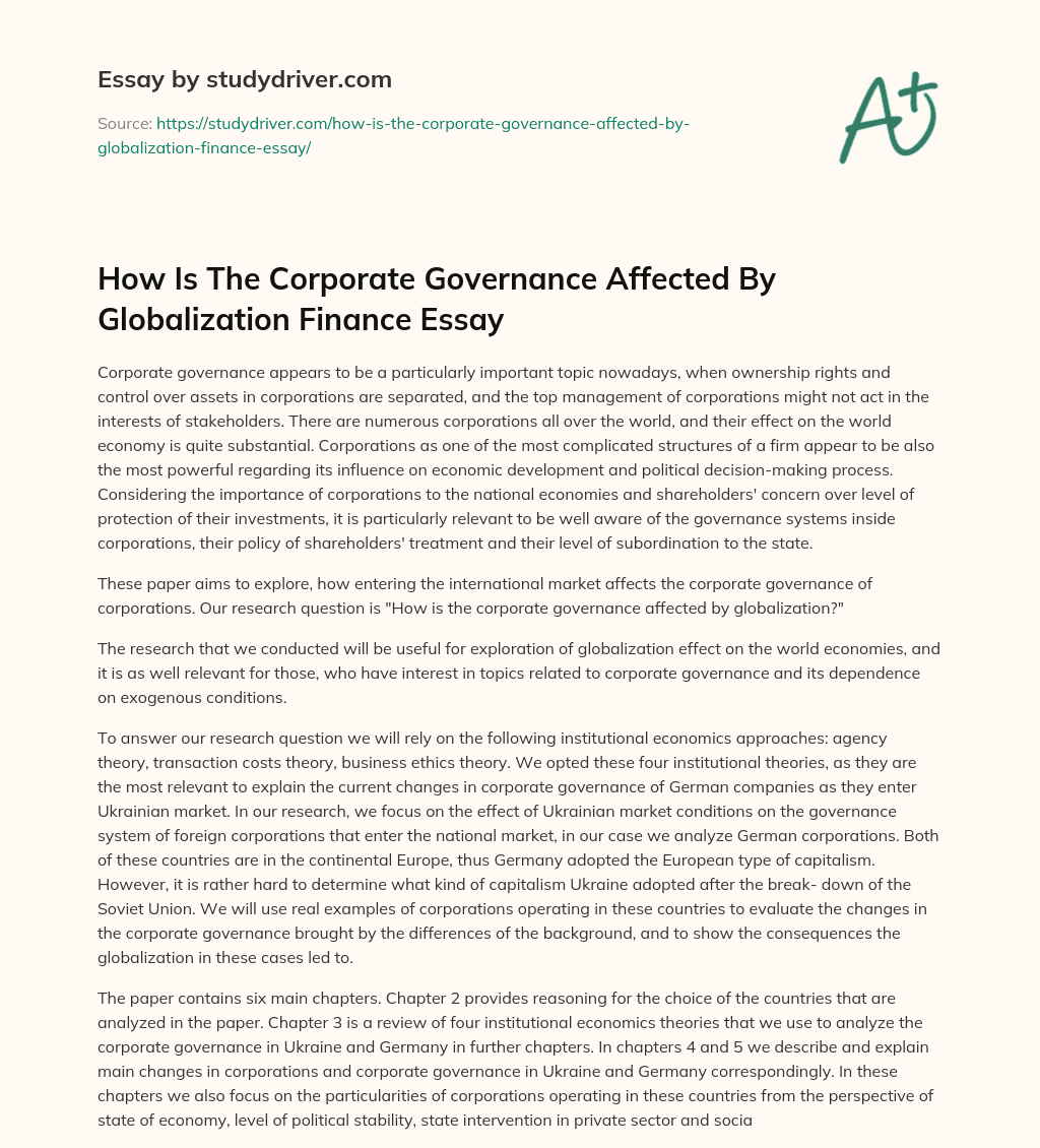 How is the Corporate Governance Affected by Globalization Finance Essay essay