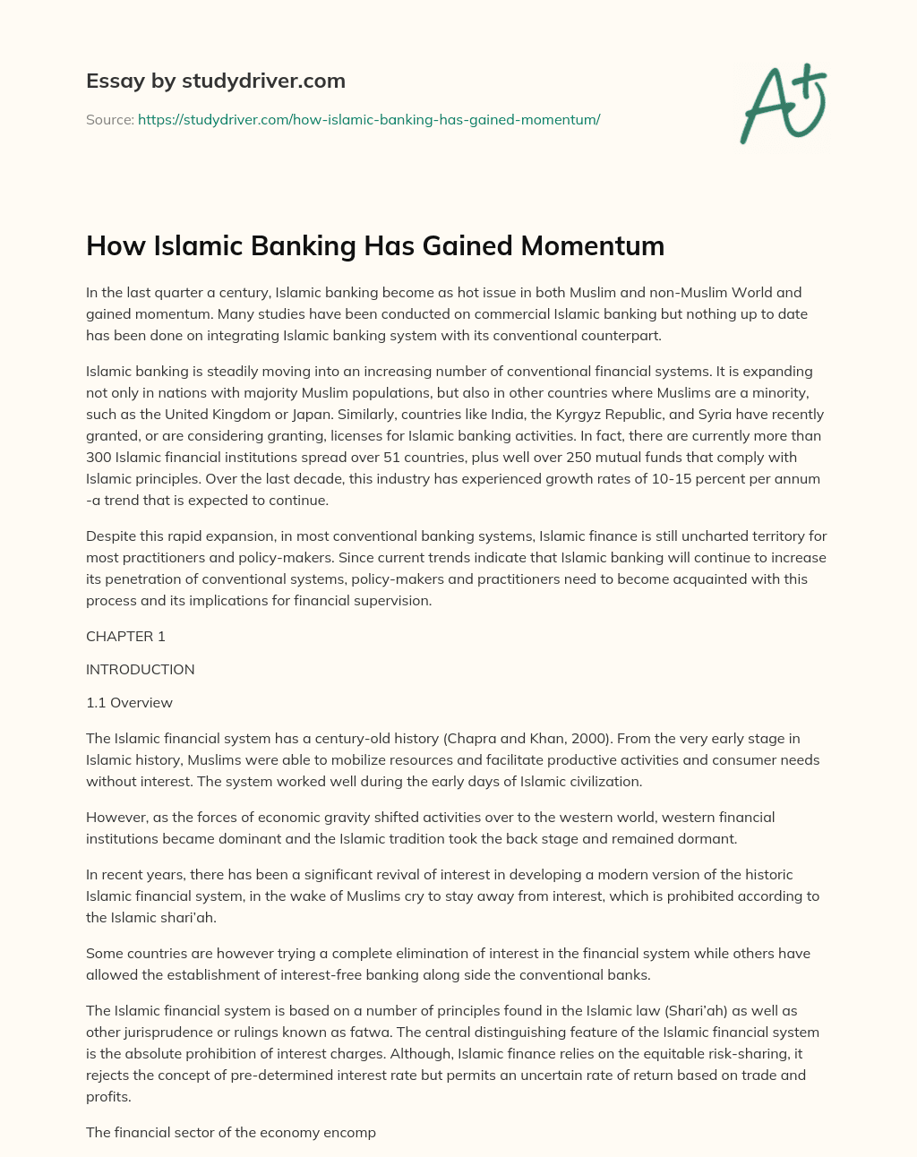 How Islamic Banking has Gained Momentum essay
