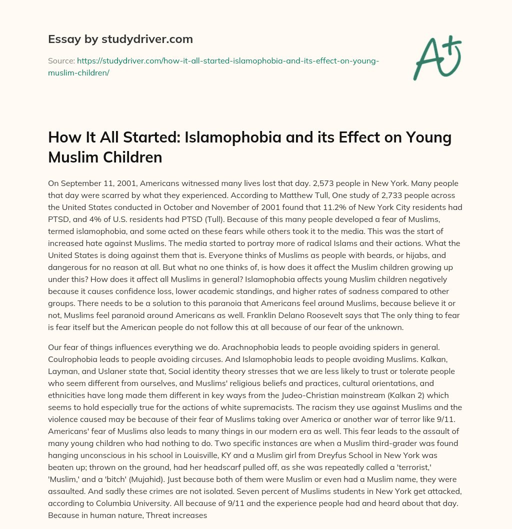 How it all Started: Islamophobia and its Effect on Young Muslim Children essay