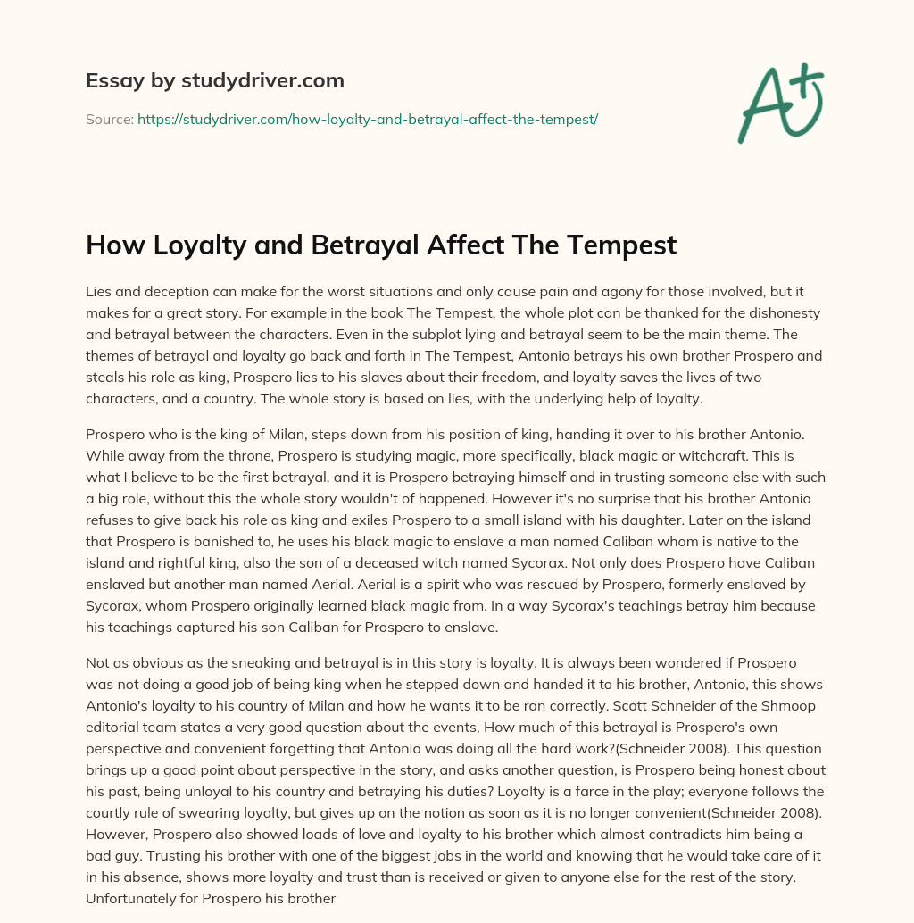 How Loyalty and Betrayal Affect the Tempest essay