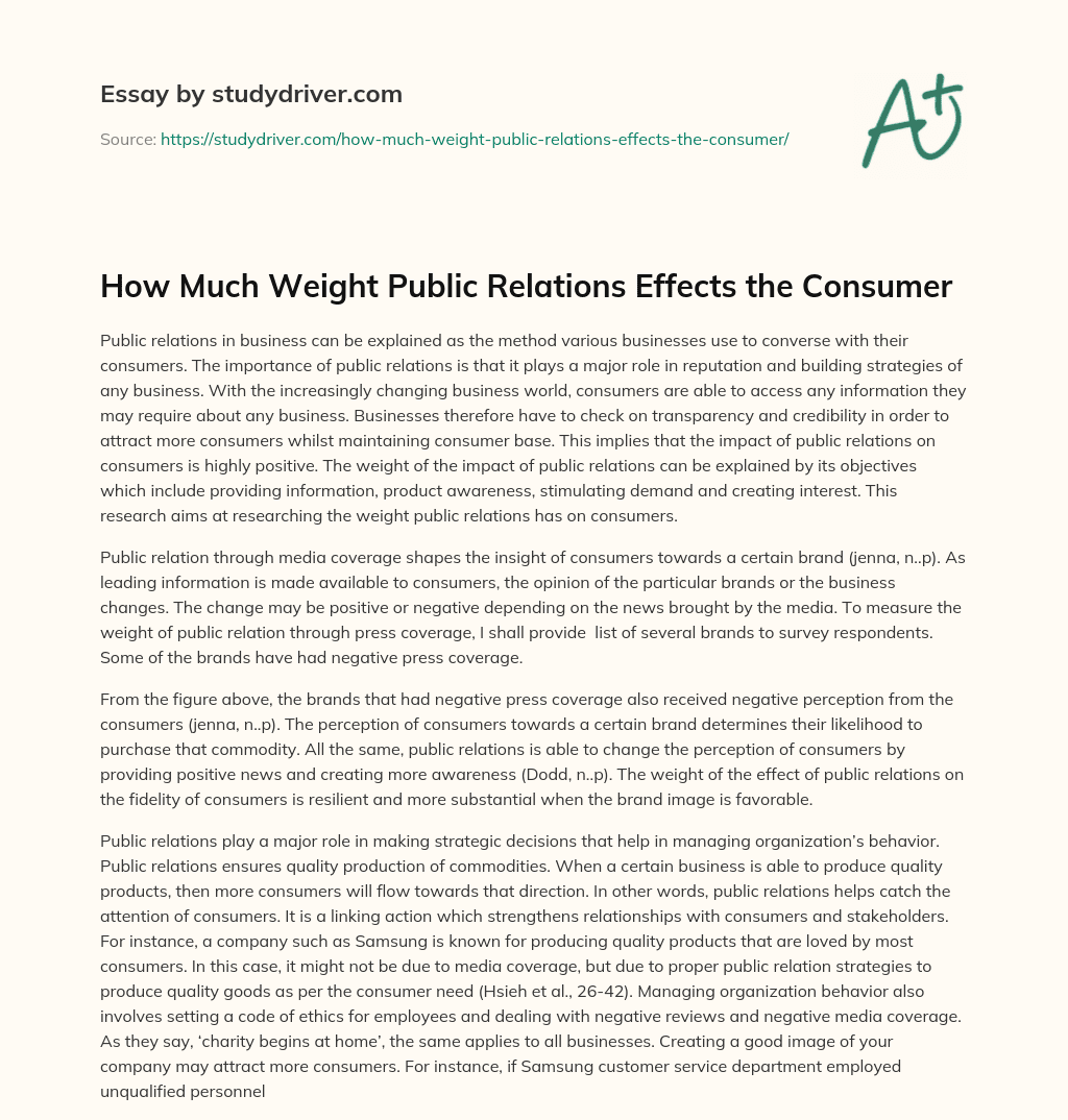 How Much Weight Public Relations Effects the Consumer essay