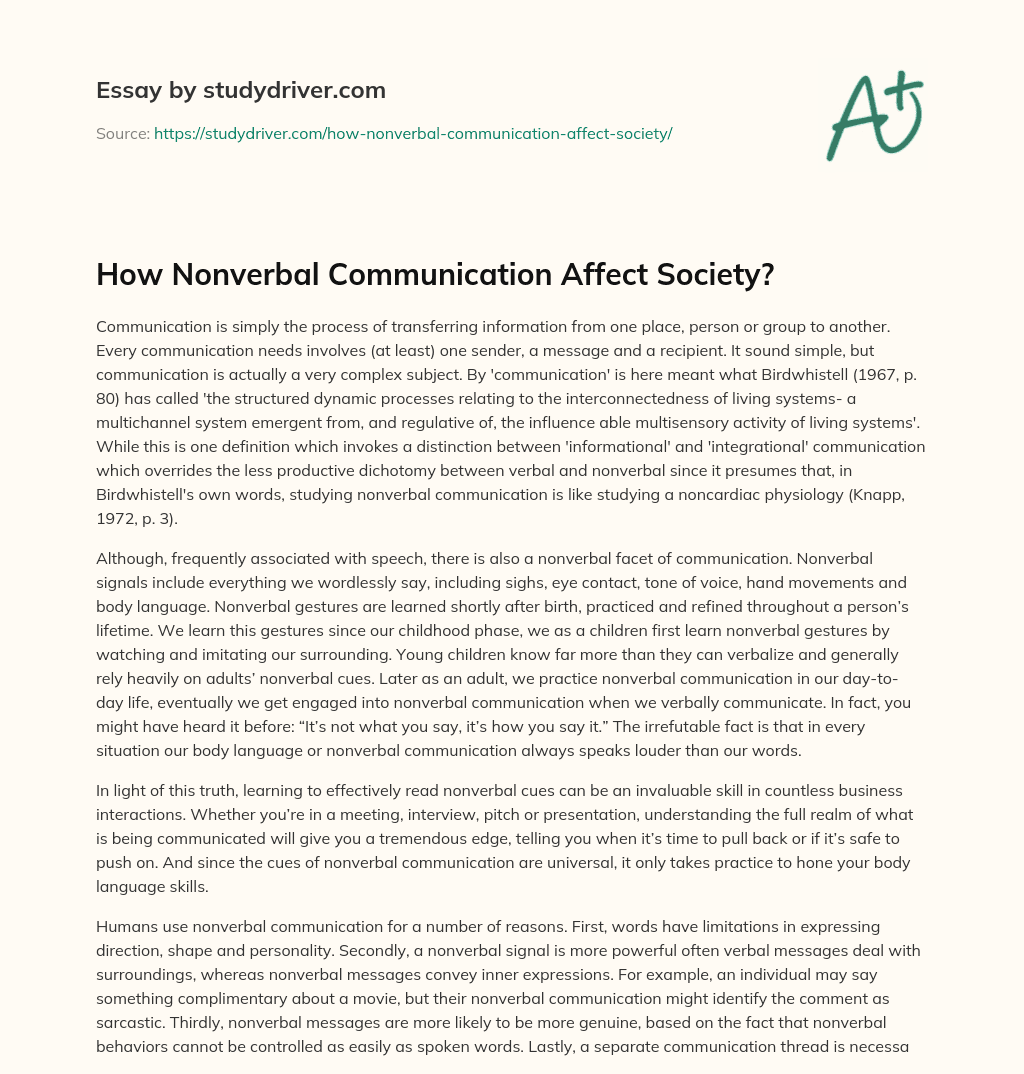 How Nonverbal Communication Affect Society? essay
