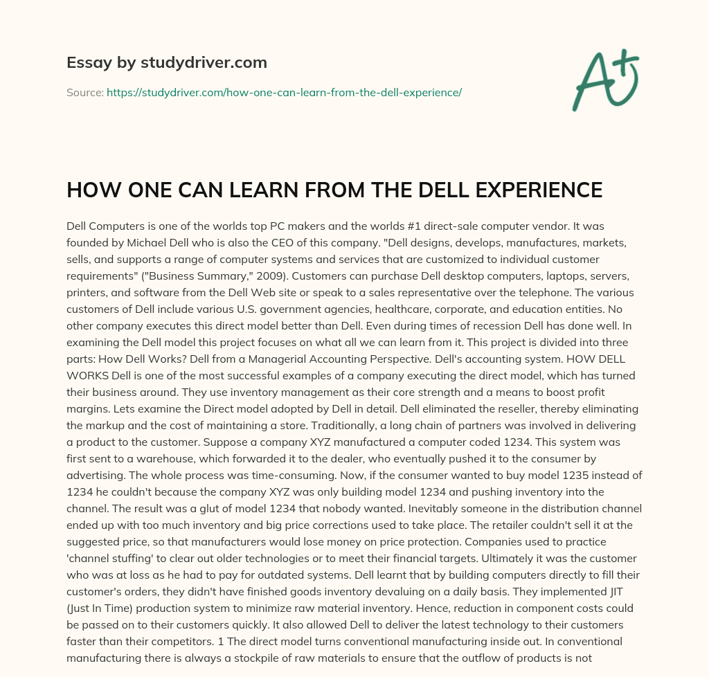HOW ONE CAN LEARN from the DELL EXPERIENCE essay