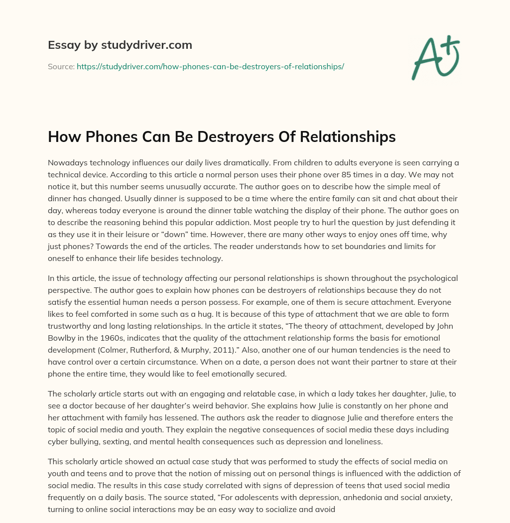 How Phones Can be Destroyers of Relationships essay