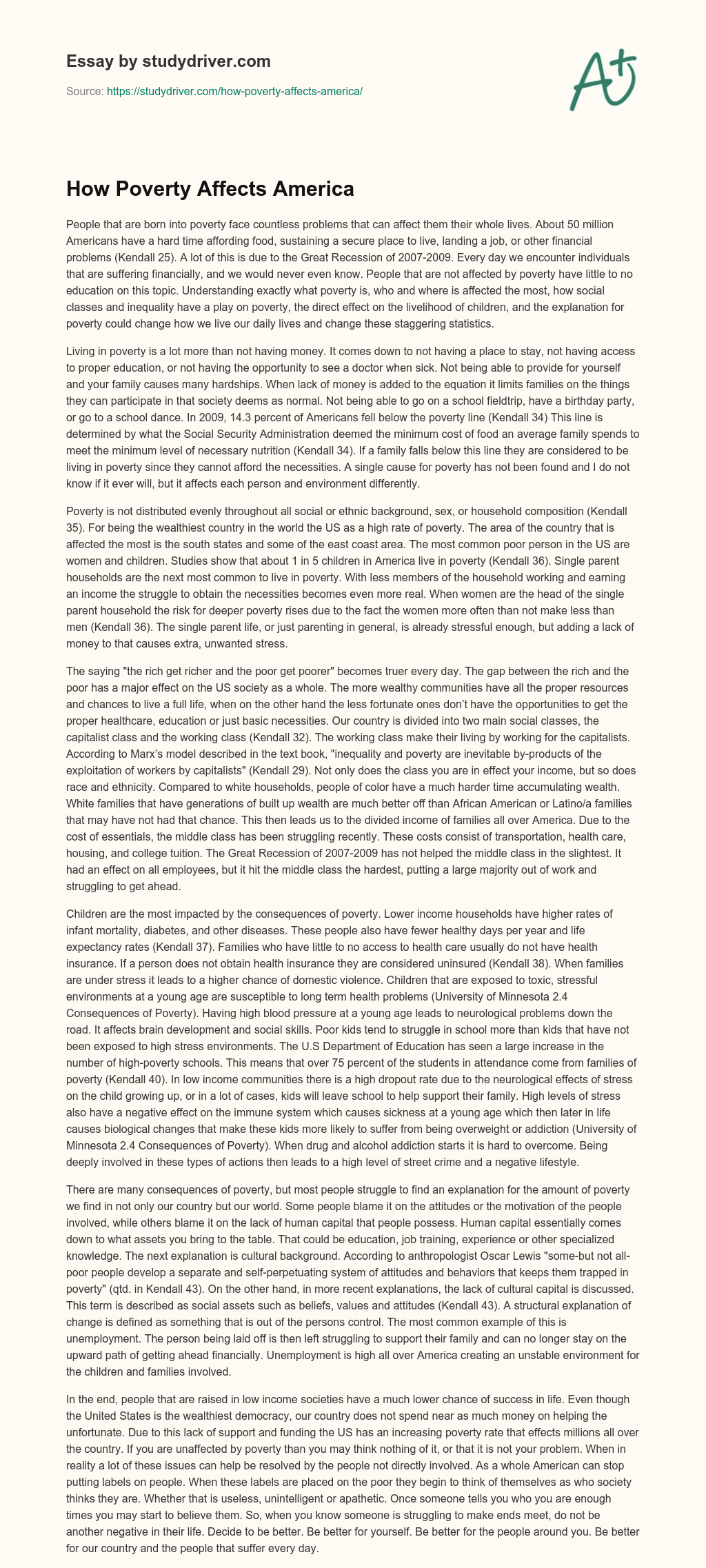 How Poverty Affects America essay