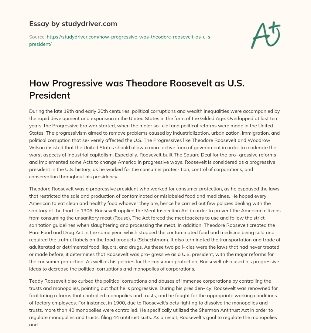 How Progressive was Theodore Roosevelt as U.S. President essay