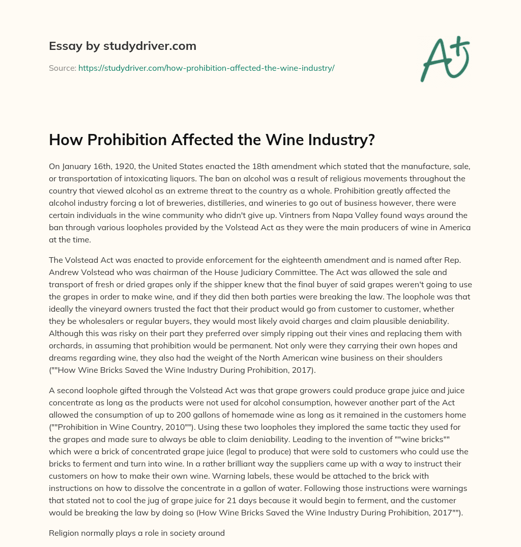 How Prohibition Affected the Wine Industry? essay