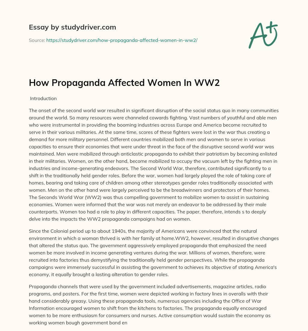How Propaganda Affected Women in WW2 essay