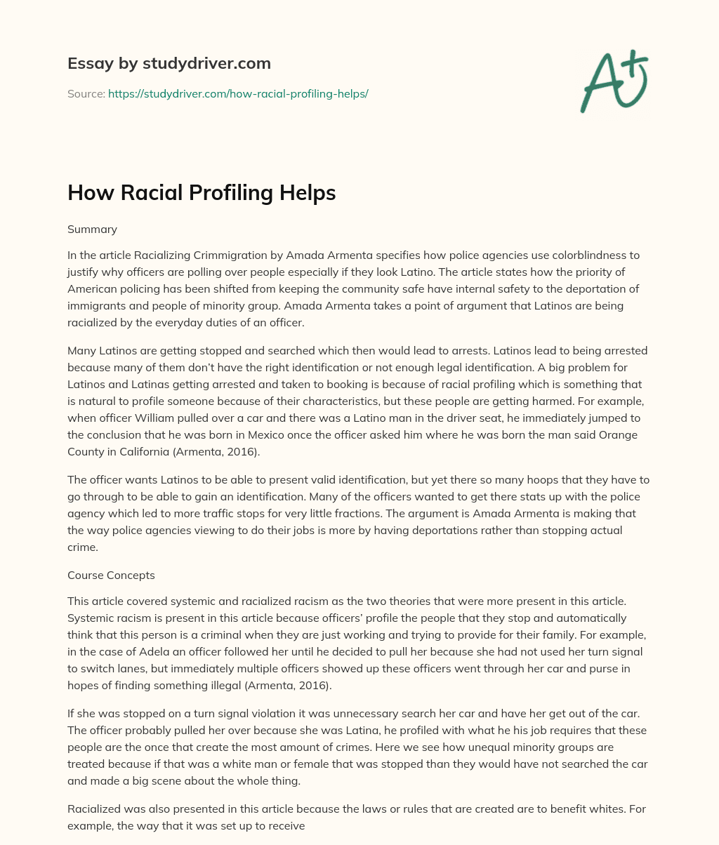 How Racial Profiling Helps essay