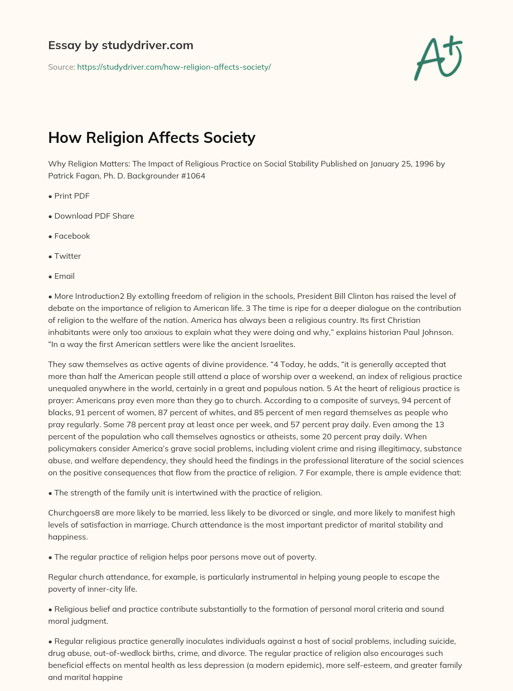How Religion Affects Society essay