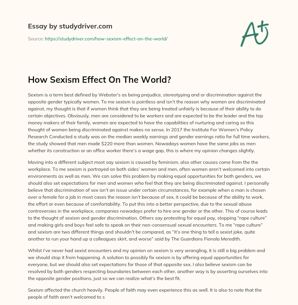 How Sexism Effect on the World? essay