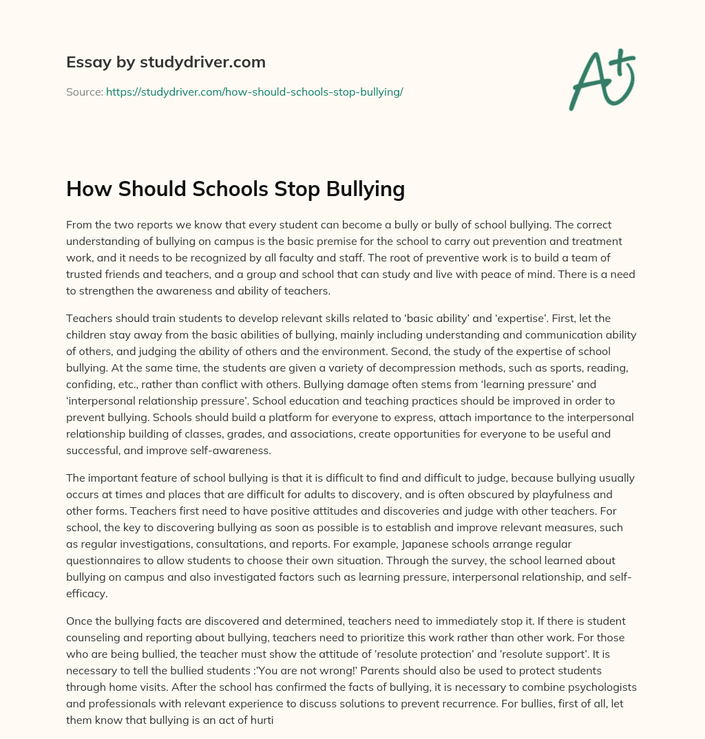 How should Schools Stop Bullying essay
