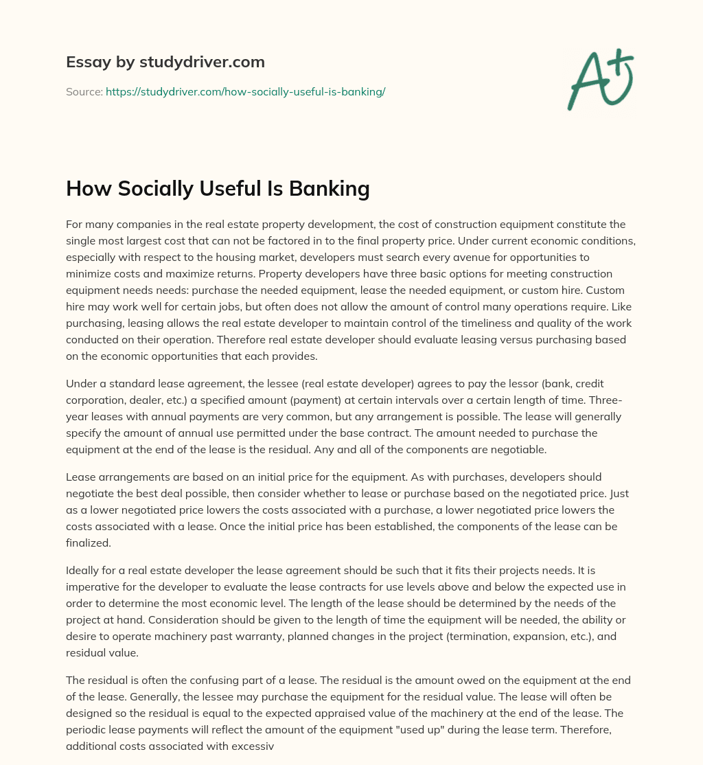 How Socially Useful is Banking essay
