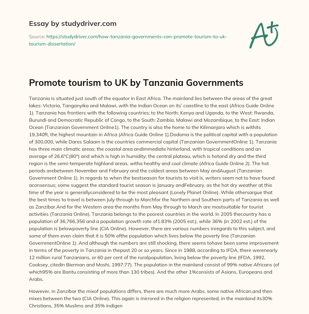 Promote Tourism to UK  by  Tanzania Governments essay
