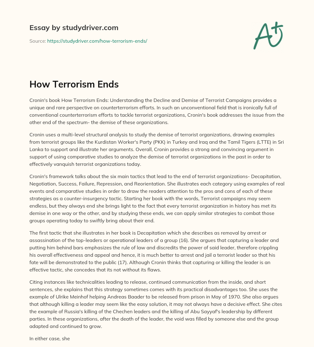 How Terrorism Ends essay