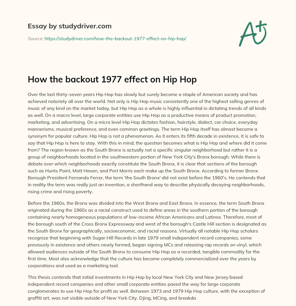 How the Backout 1977 Effect on Hip Hop essay