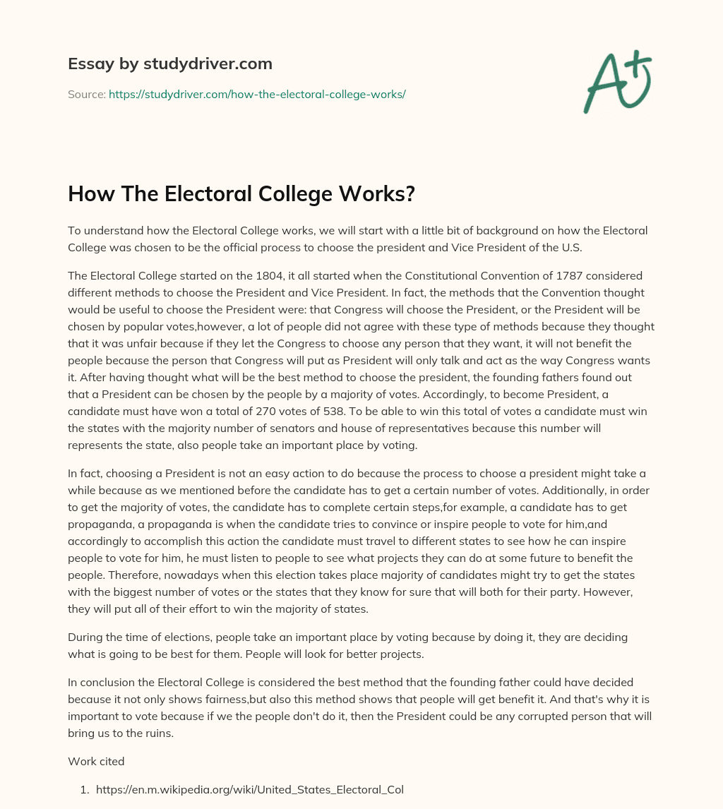 How the Electoral College Works? essay