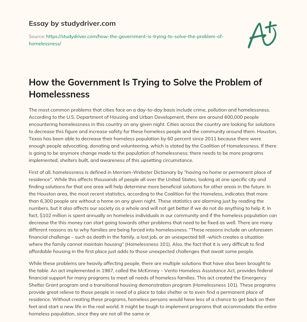 How the Government is Trying to Solve the Problem of Homelessness essay