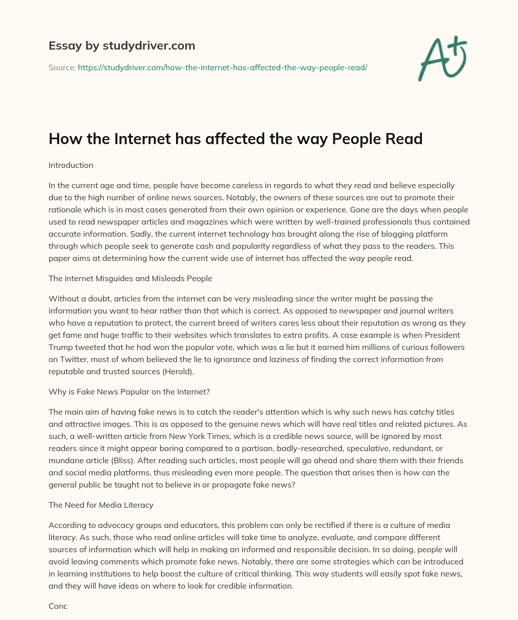 How the Internet has Affected the Way People Read essay