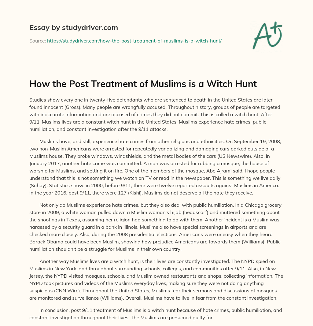How the Post Treatment of Muslims is a Witch Hunt essay
