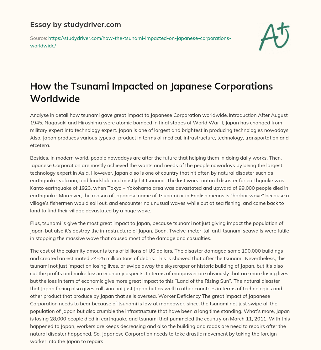 How the Tsunami Impacted on Japanese Corporations Worldwide essay