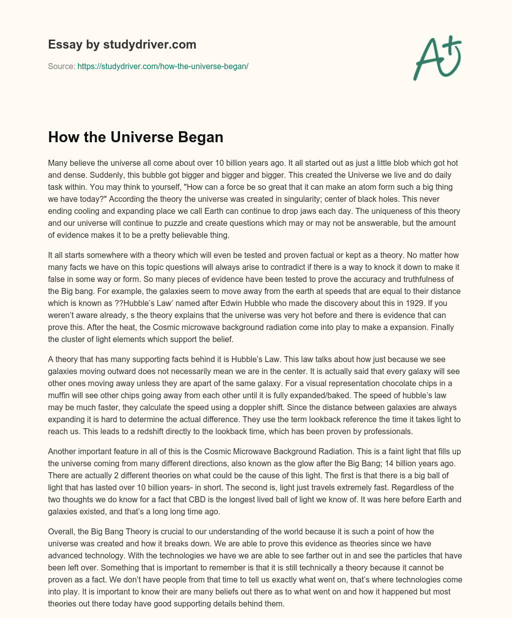 How the Universe Began essay