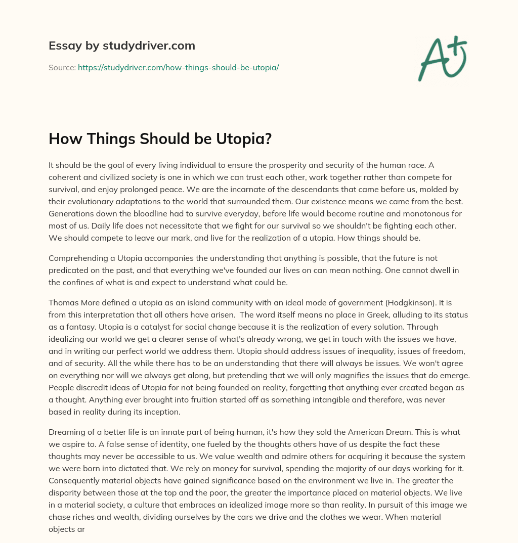How Things should be Utopia? essay