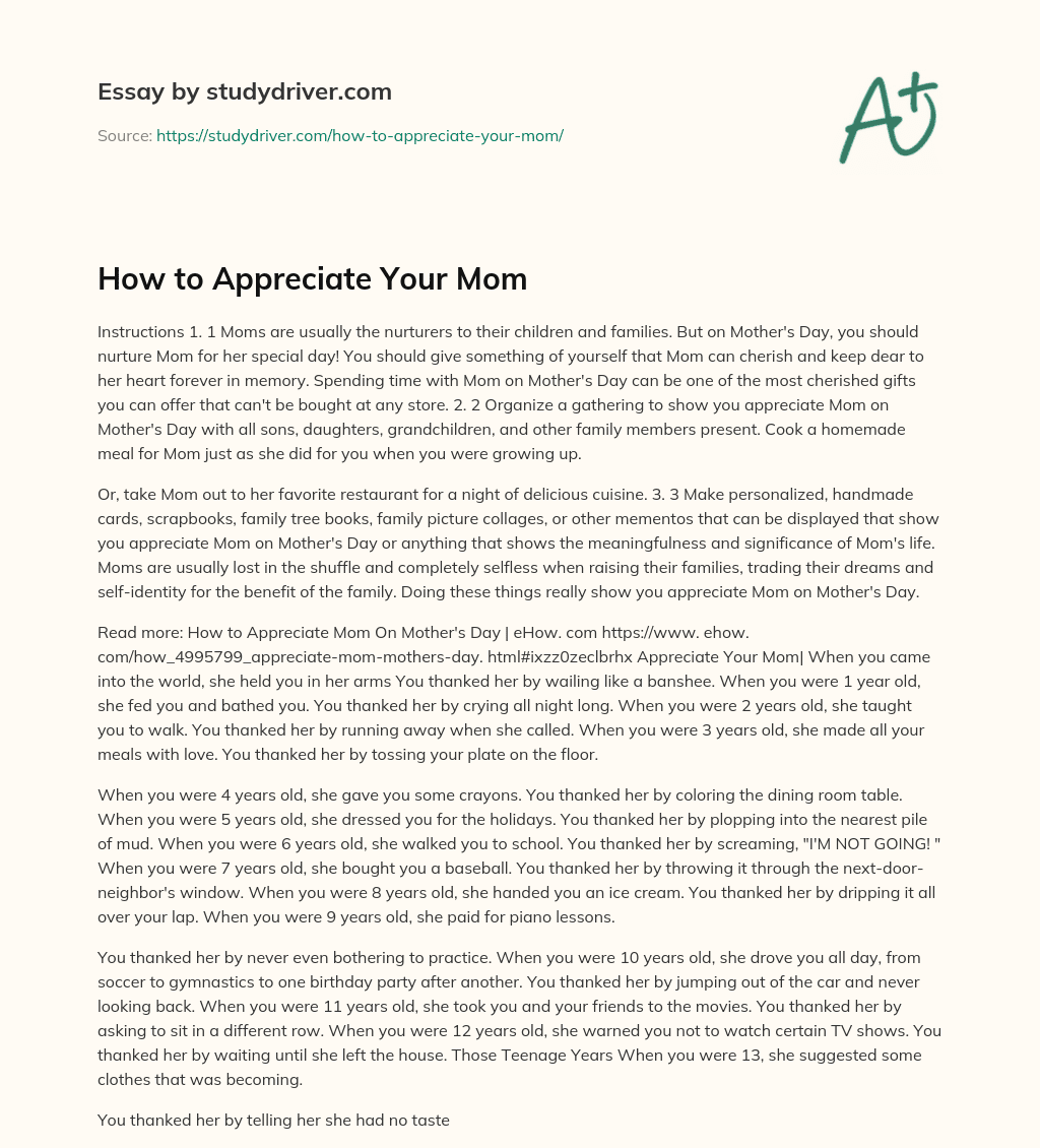 How to Appreciate your Mom essay