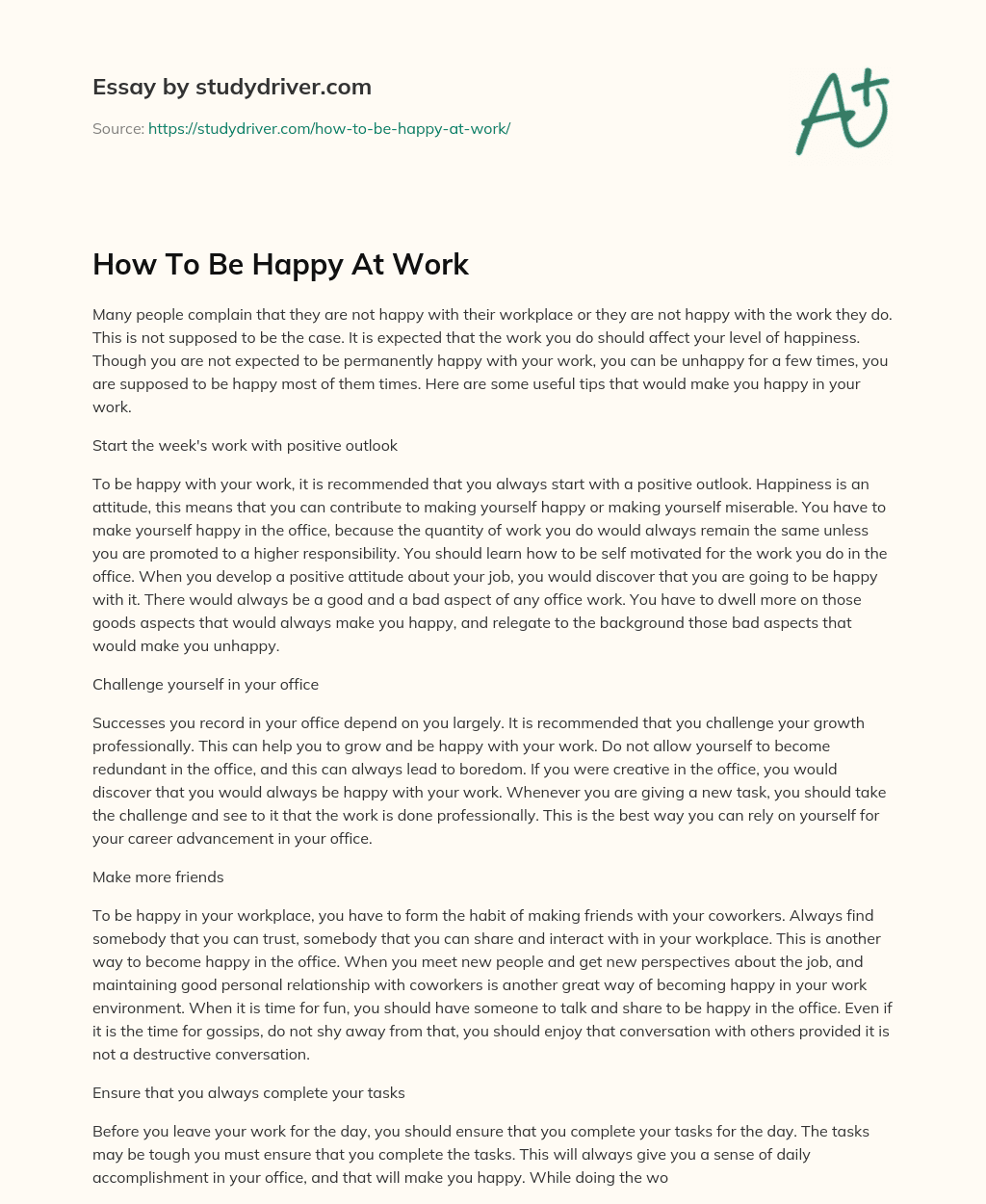 How to be Happy at Work essay