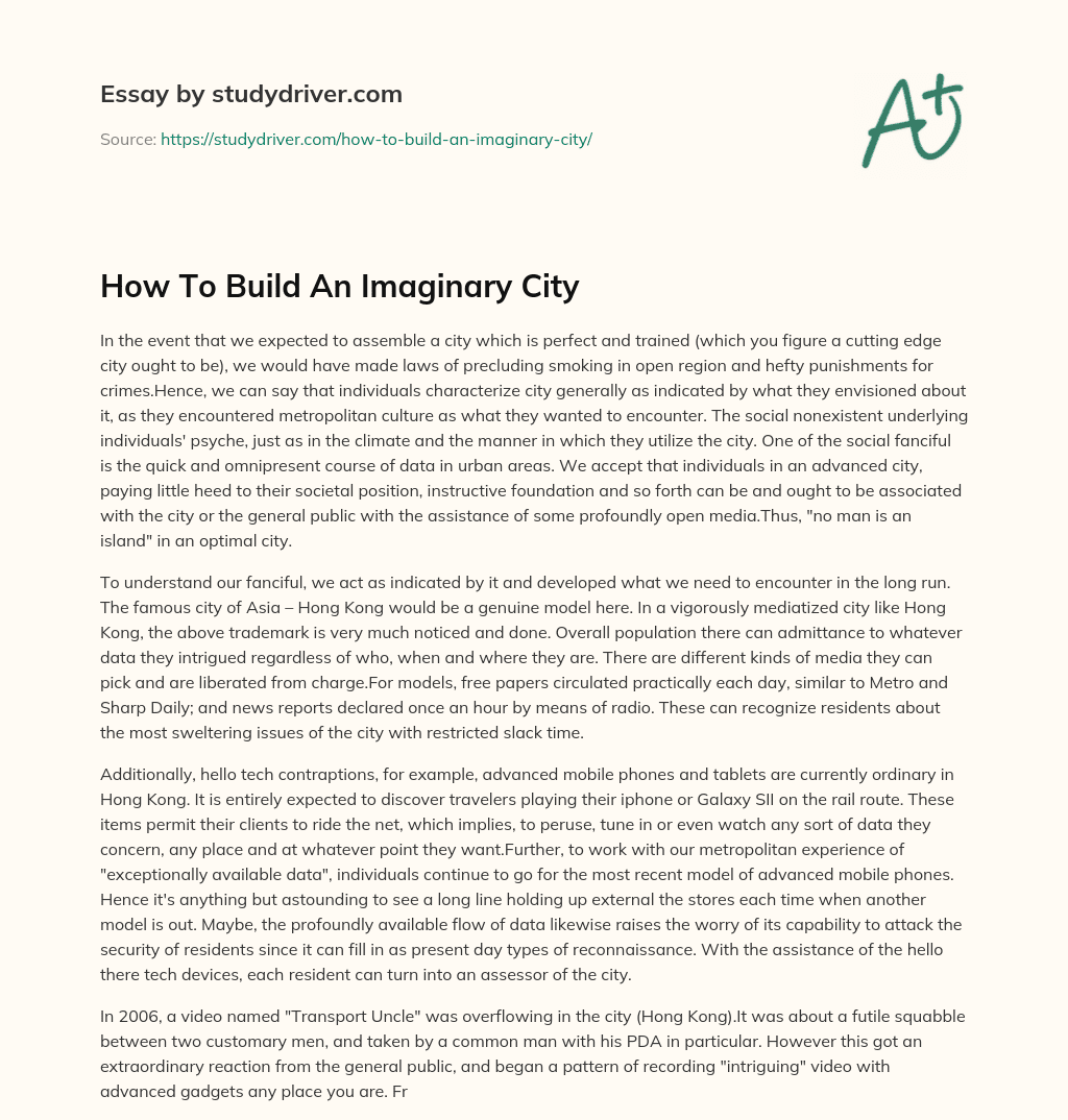 imaginary city essay