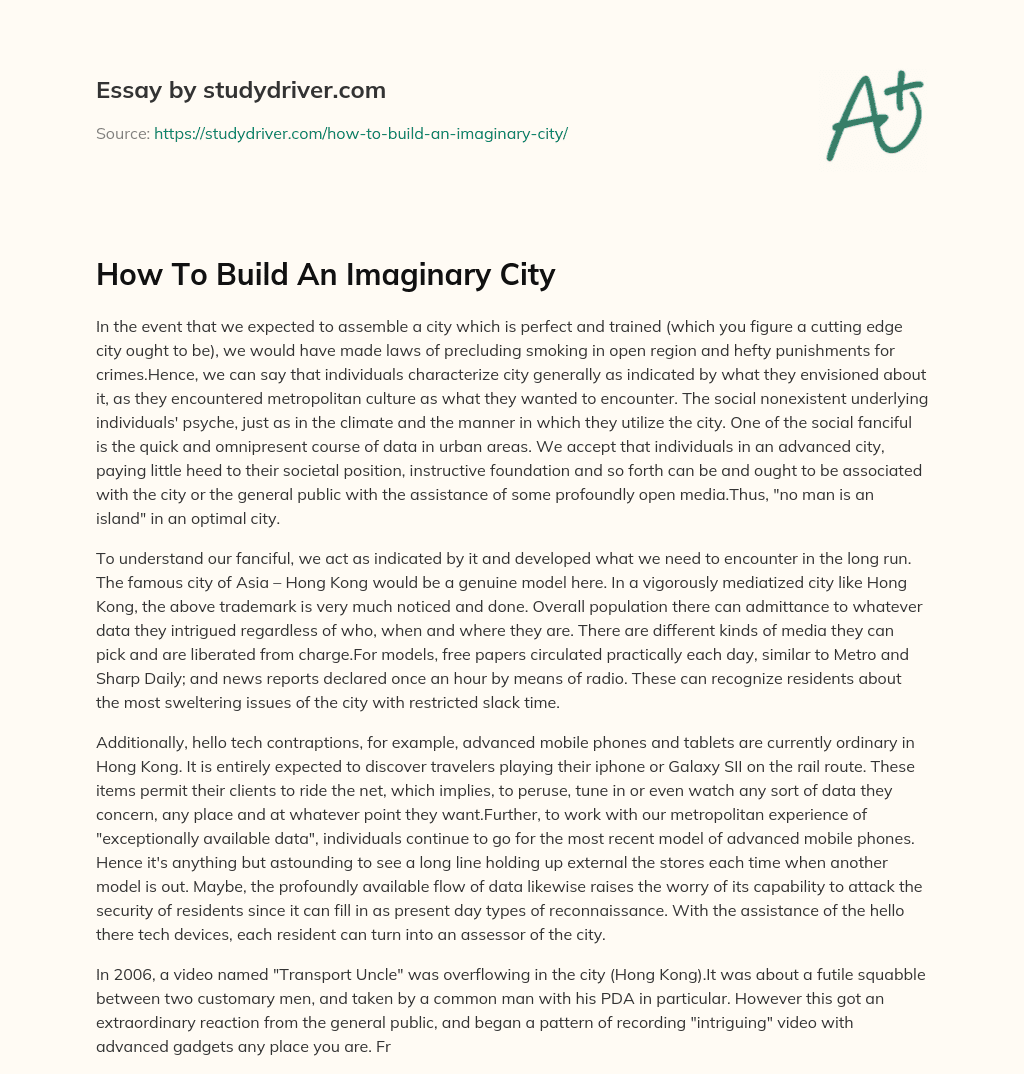 How to Build an Imaginary City essay