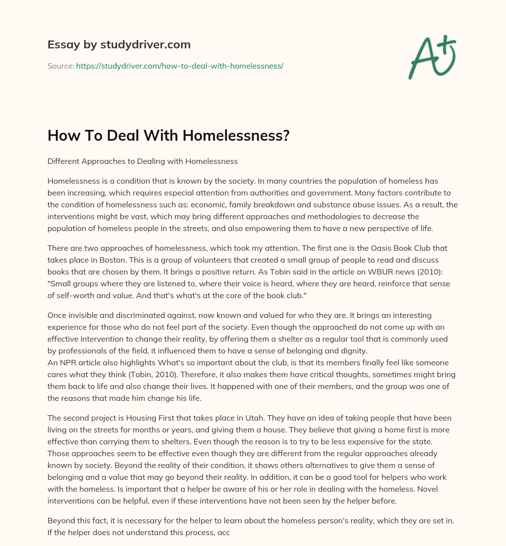 How to Deal with Homelessness? essay
