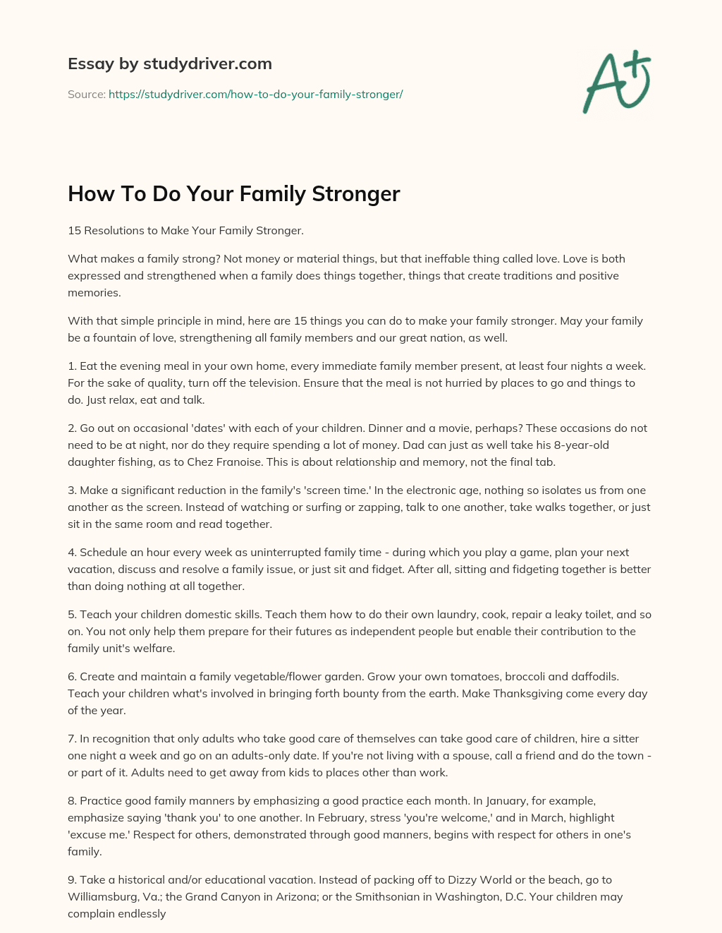 How to do your Family Stronger essay