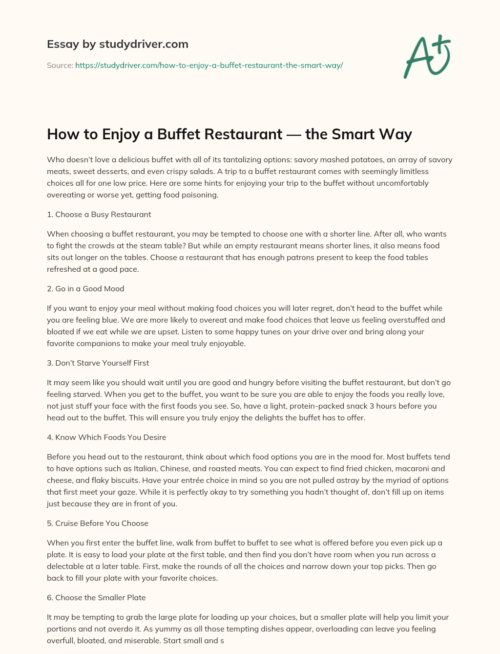 How to Enjoy a Buffet Restaurant — the Smart Way essay