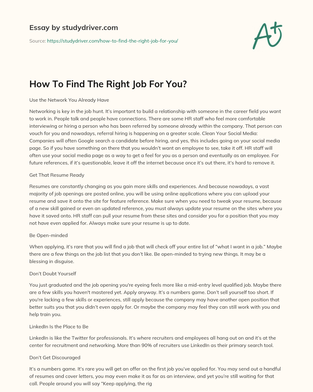 How to Find the Right Job for You? essay