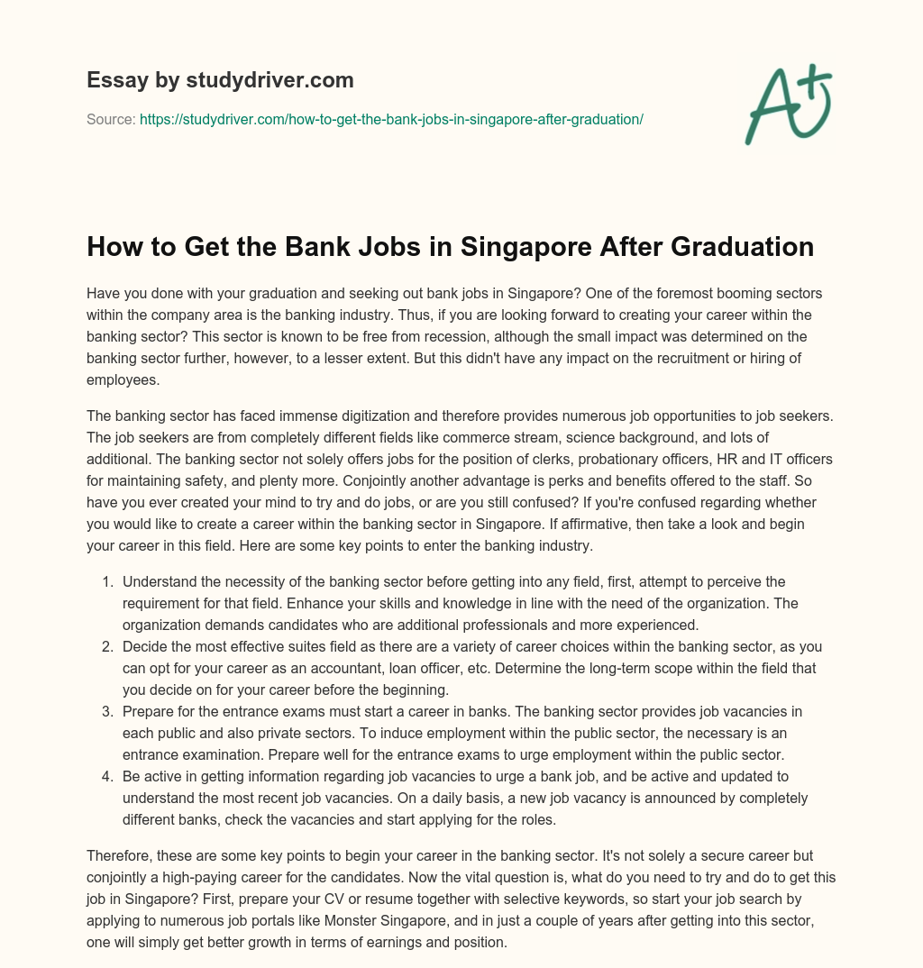 How to Get the Bank Jobs in Singapore after Graduation essay