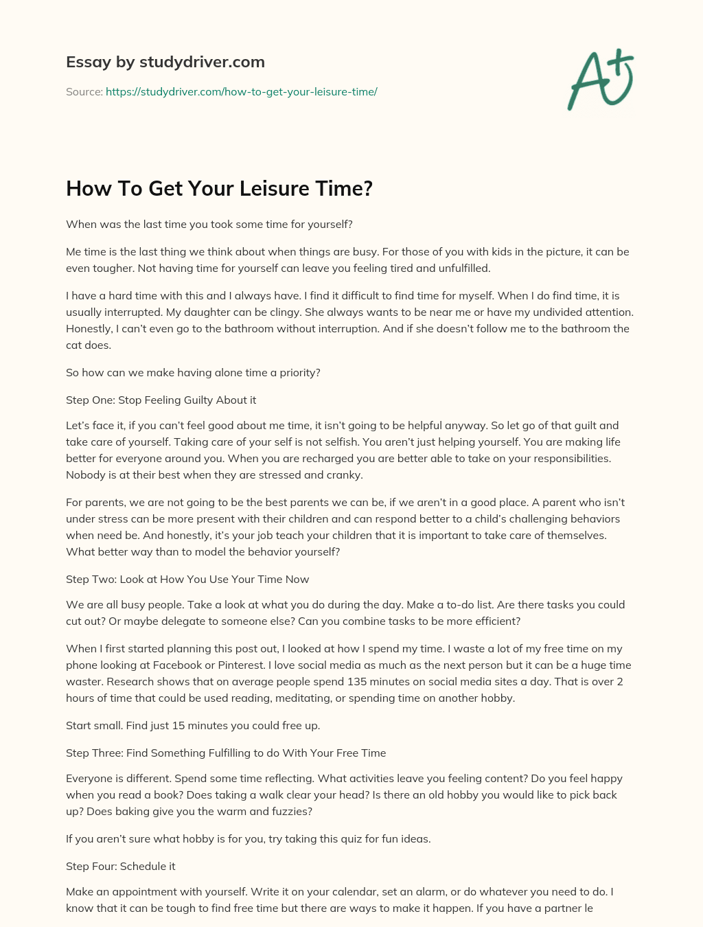 How to Get your Leisure Time? essay