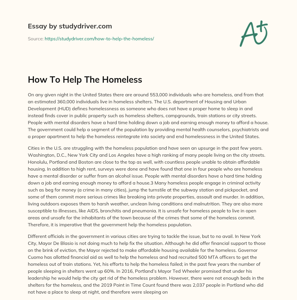 How to Help the Homeless essay