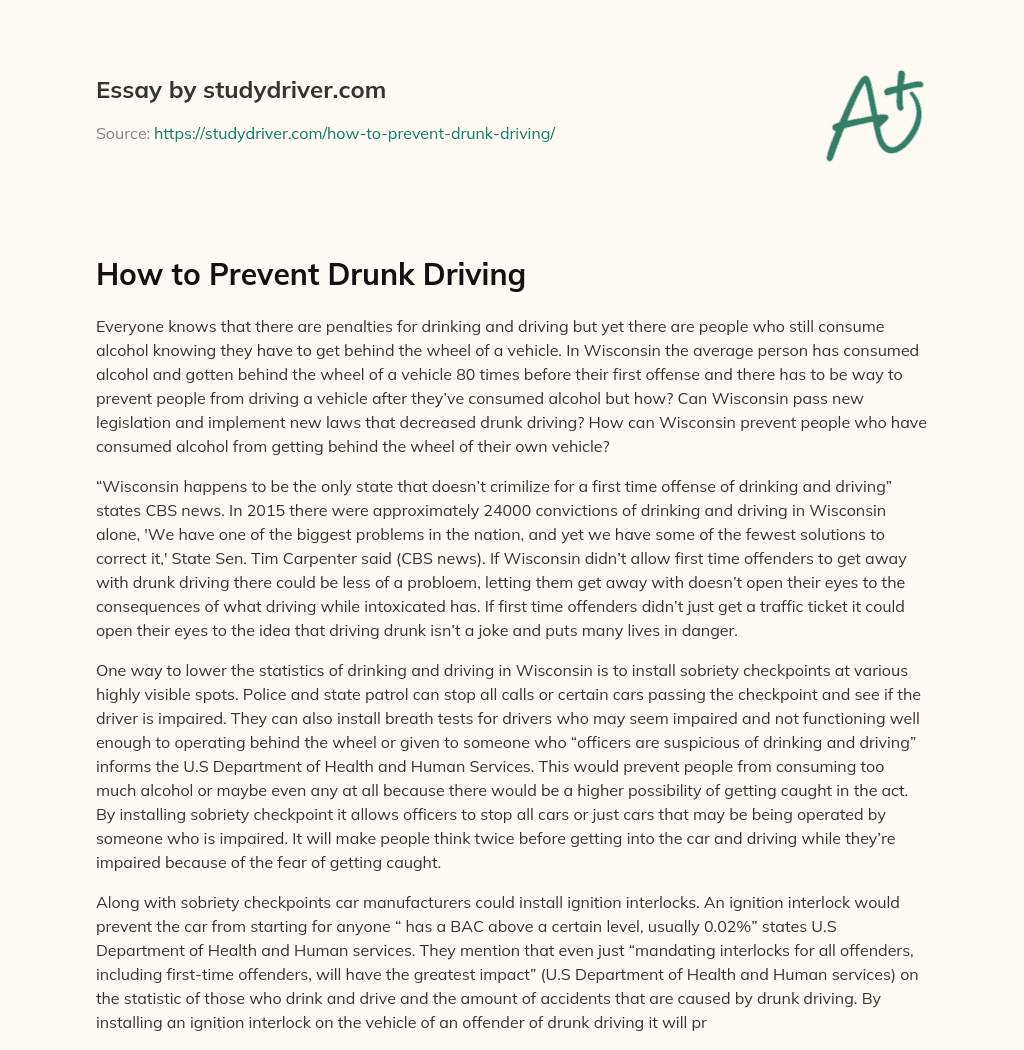 How to Prevent Drunk Driving essay