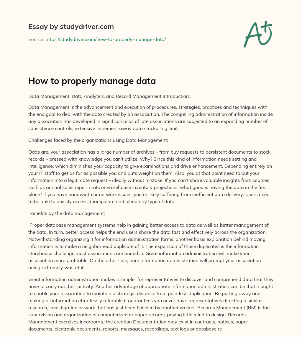 How to Properly Manage Data essay