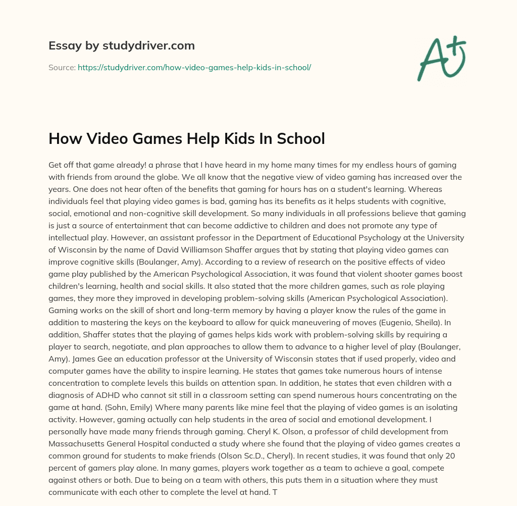 How Video Games Help Kids in School essay