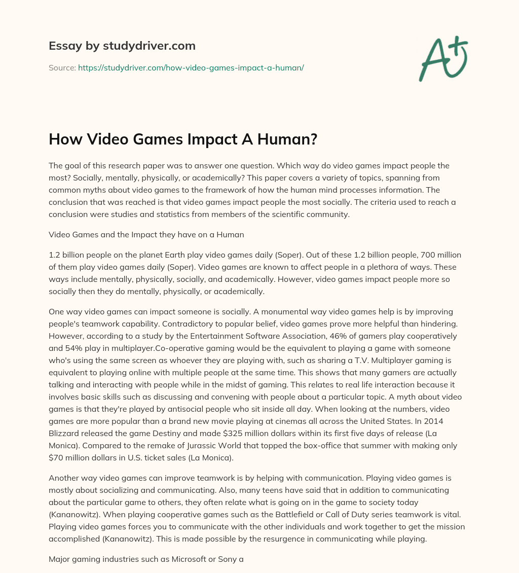 How Video Games Impact a Human? essay