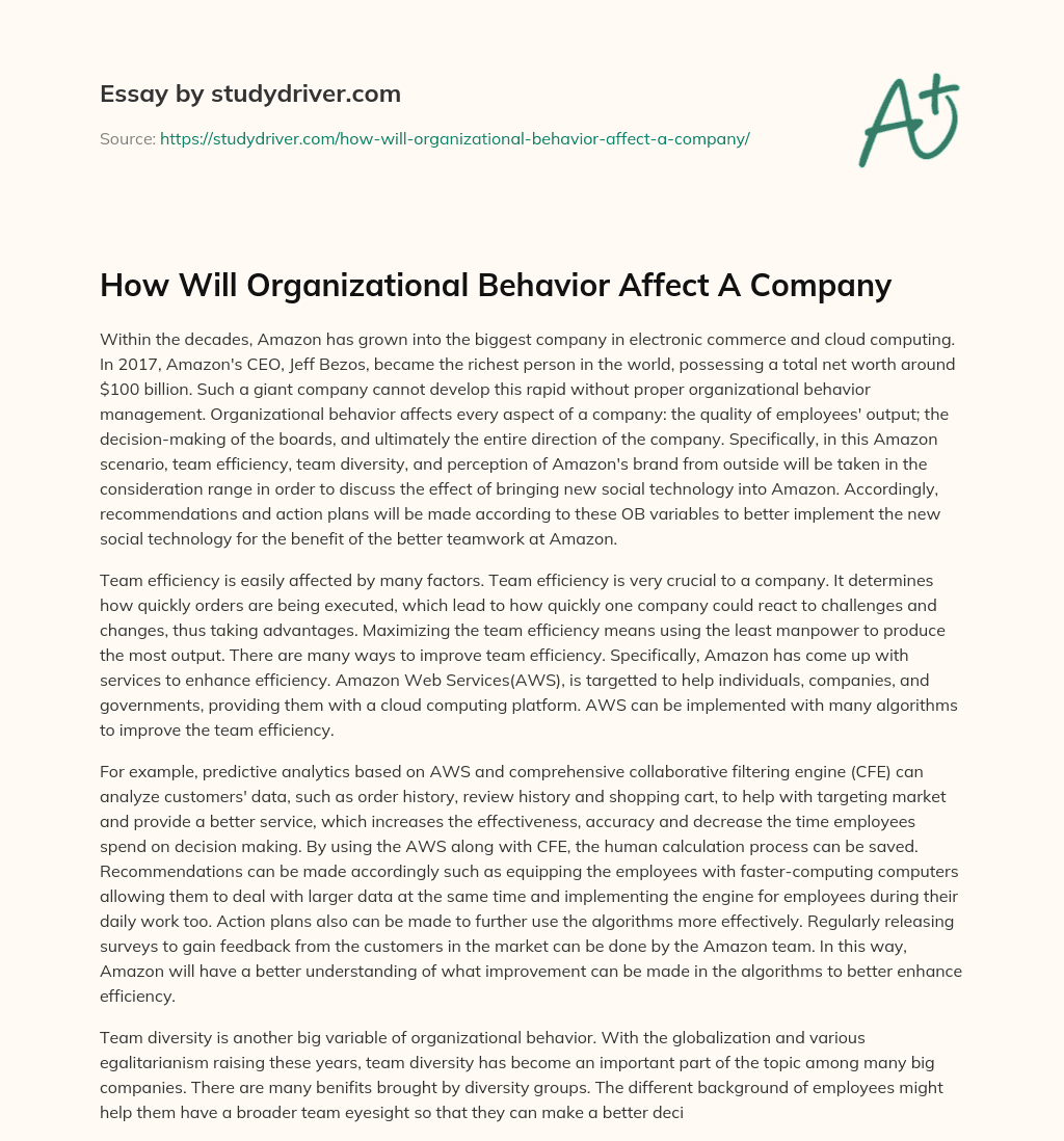 How Will Organizational Behavior Affect a Company essay