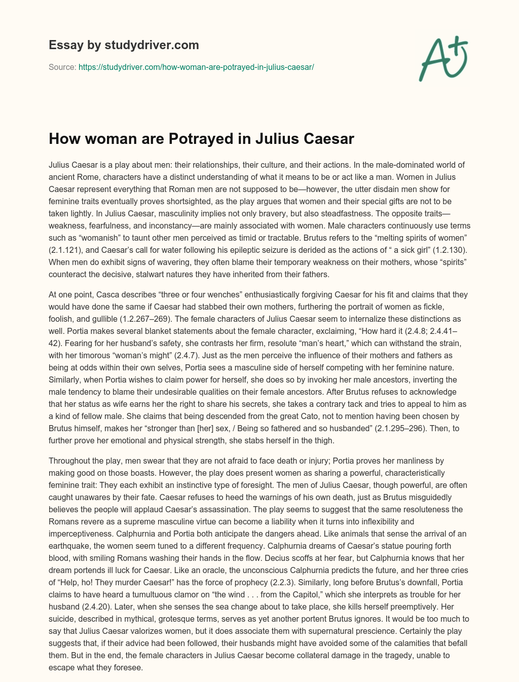 How Woman are Potrayed in Julius Caesar essay